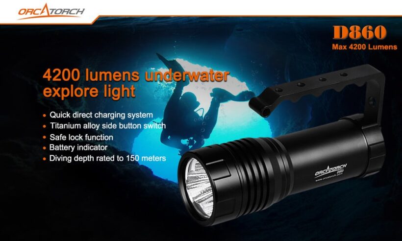 OrcaTorch D860 – 4,200 Lumens High-Performance Diving Torch with Direct Charging