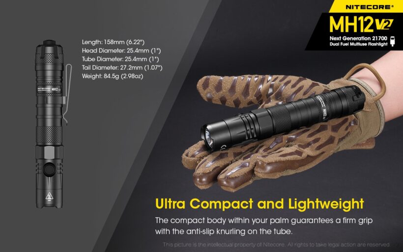 Nitecore MH12 V2 – 1200 Lumens Flashlight with 202-Meter Throw