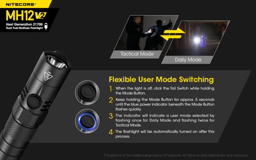 Nitecore MH12 V2 – 1200 Lumens Flashlight with 202-Meter Throw