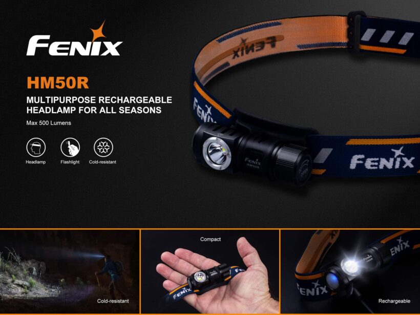 Fenix HM50R Rechargeable Headlamp - 500 Lumens, 80 Meter Beam Distance