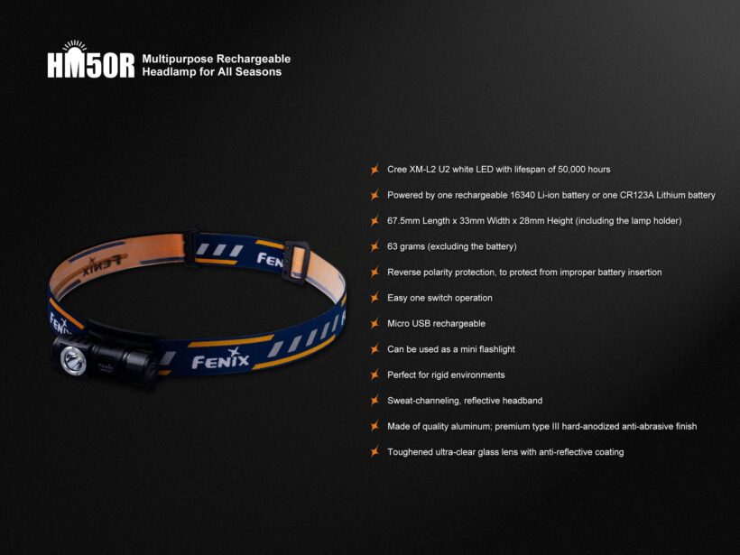 Fenix HM50R Rechargeable Headlamp – 500 Lumens, 80 Meter Beam Distance