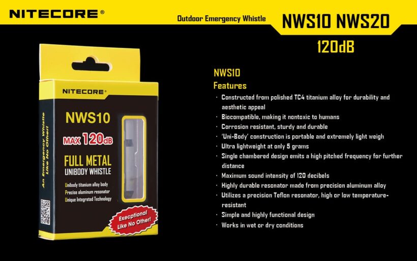Nitecore NWS10 Whistle – Maximum 120 dB Sound Output, Ultra-Durable Titanium Alloy