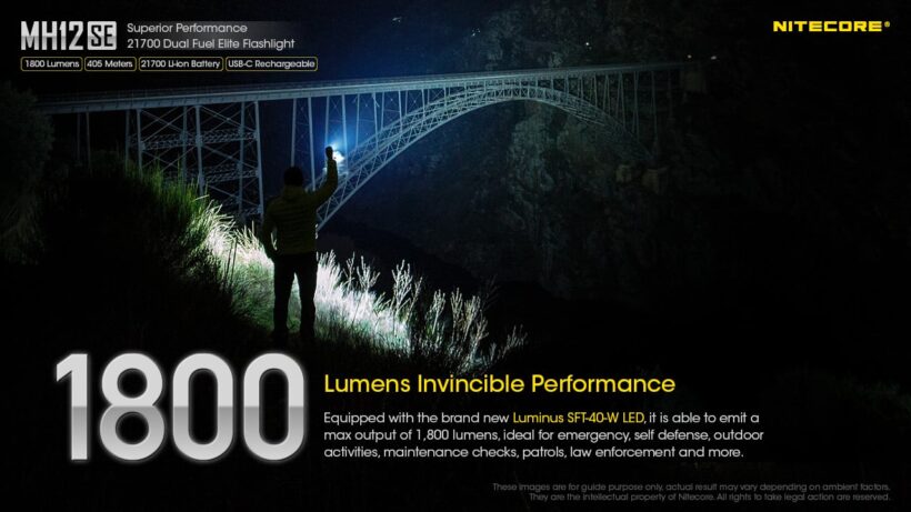 Nitecore MH12SE – 1800 Lumens Tactical Flashlight with 405 Meter Beam Distance