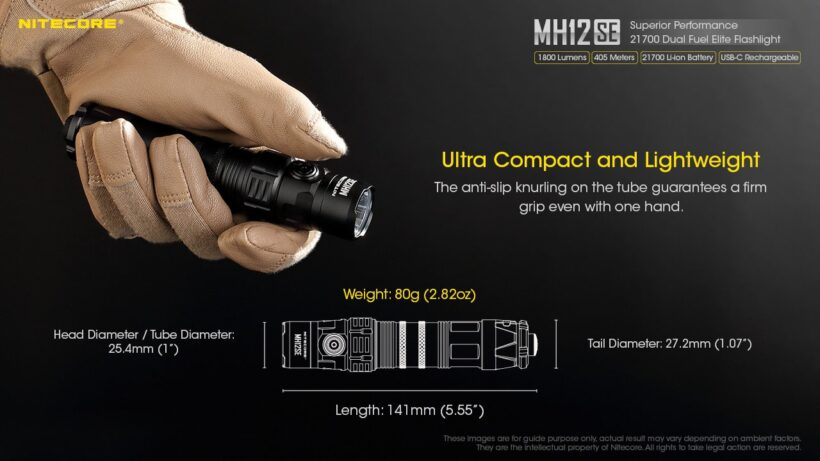 Nitecore MH12SE – 1800 Lumens Tactical Flashlight with 405 Meter Beam Distance