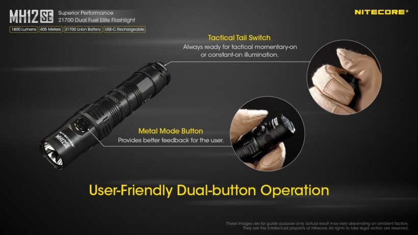 Nitecore MH12SE – 1800 Lumens Tactical Flashlight with 405 Meter Beam Distance