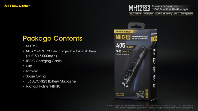 Nitecore MH12SE – 1800 Lumens Tactical Flashlight with 405 Meter Beam Distance