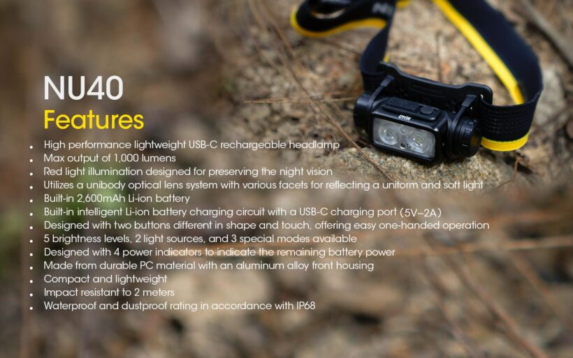 Nitecore NU40 Headlamp – 1,000 Lumens, 100 Meter Beam Distance, 120 Hour Runtime