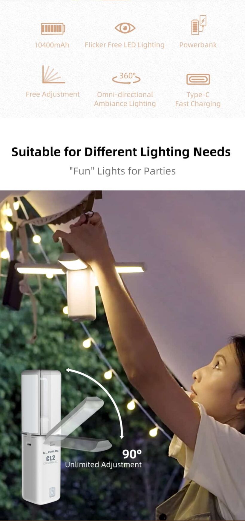 Klarus CL2 Camping Lantern – 750 Lumens, Rechargeable, and Waterproof