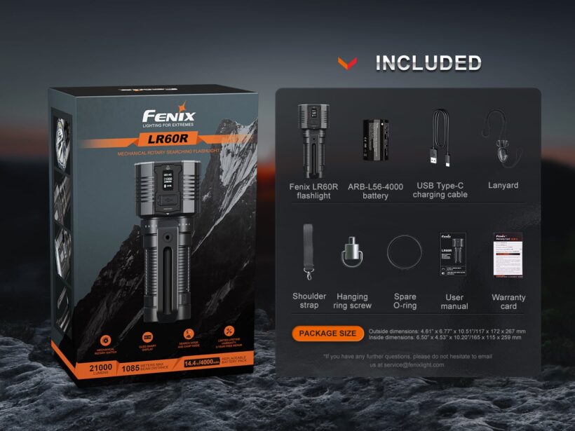 Fenix LR60R Search Flashlight – 21,000 Lumens, 1085 Meter Beam Distance