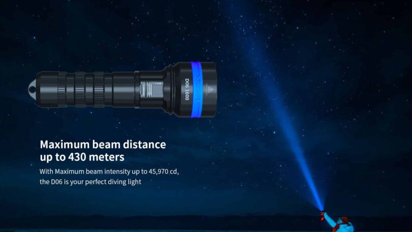 Xtar D06 Dive Light – 1600 Lumens, 430 Meter Throw, 100 Meter Waterproof
