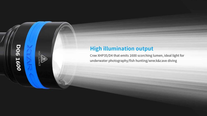 Xtar D06 Dive Light – 1600 Lumens, 430 Meter Throw, 100 Meter Waterproof