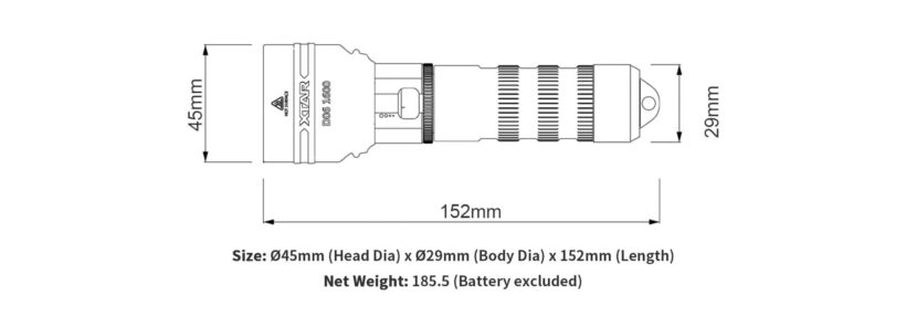 Xtar D06 Dive Light – 1600 Lumens, 430 Meter Throw, 100 Meter Waterproof