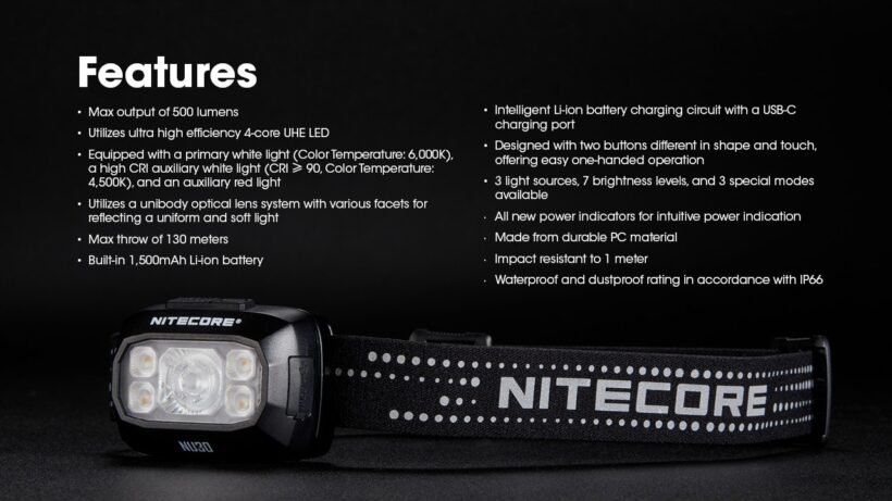 Nitecore NU30 Headlamp – 500 Lumens, 130 Meter Beam Distance