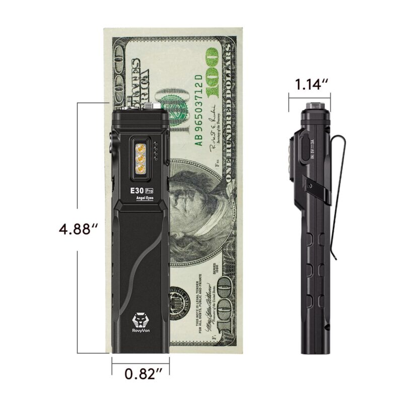 RovyVon Angel Eyes E30 Pro (Black) – Dual-LED 3500 Lumens Flashlight with Side UV/Red/White Lights