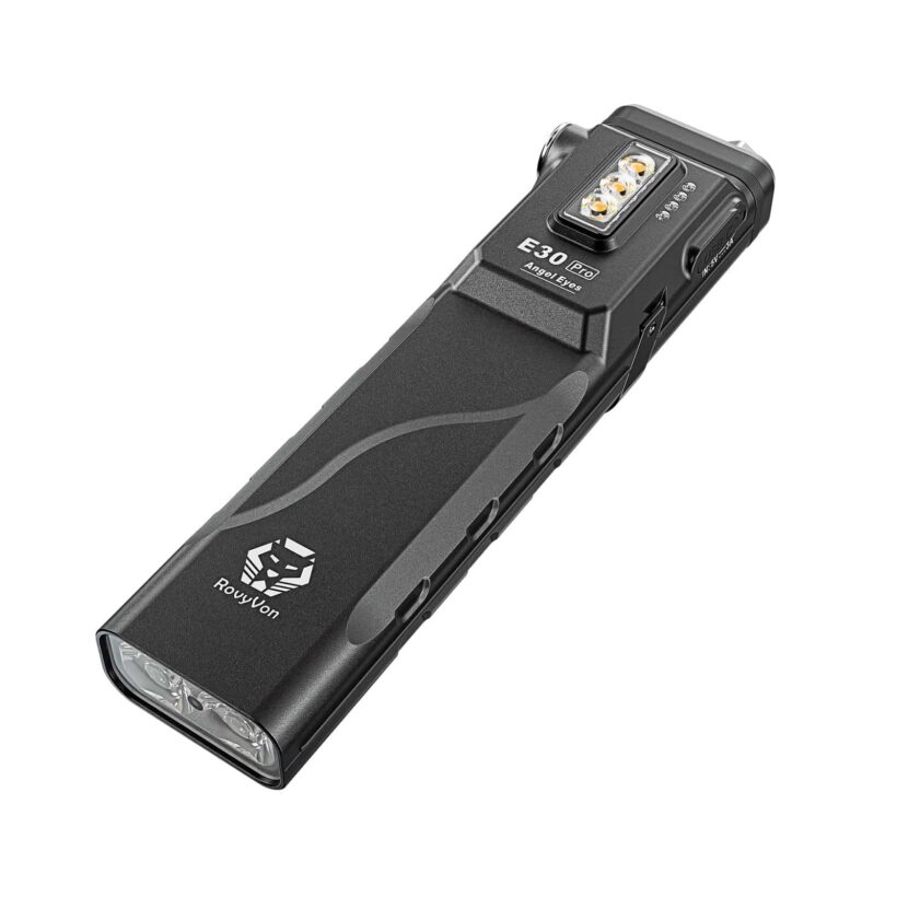 RovyVon Angel Eyes E30 Pro (Black) – Dual-LED 3500 Lumens Flashlight with Side UV/Red/White Lights