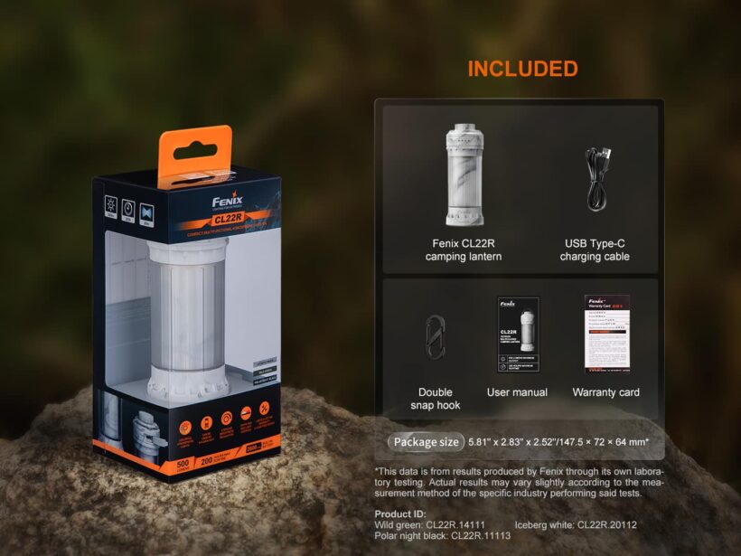 Fenix CL22R Multi Colour Camping Lantern (Black Only) – 500 Lumens