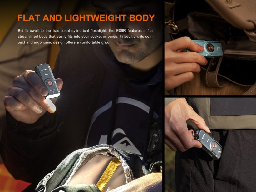 Fenix E06R 700 Lumens 110 Beam Distance Compact Keychain Flashlight with Multi-Function Lighting (Black)