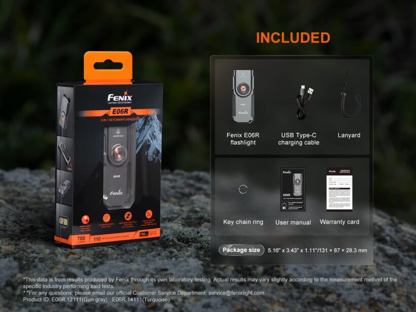 Fenix E06R 700 Lumens 110 Beam Distance Compact Keychain Flashlight with Multi-Function Lighting (Black)