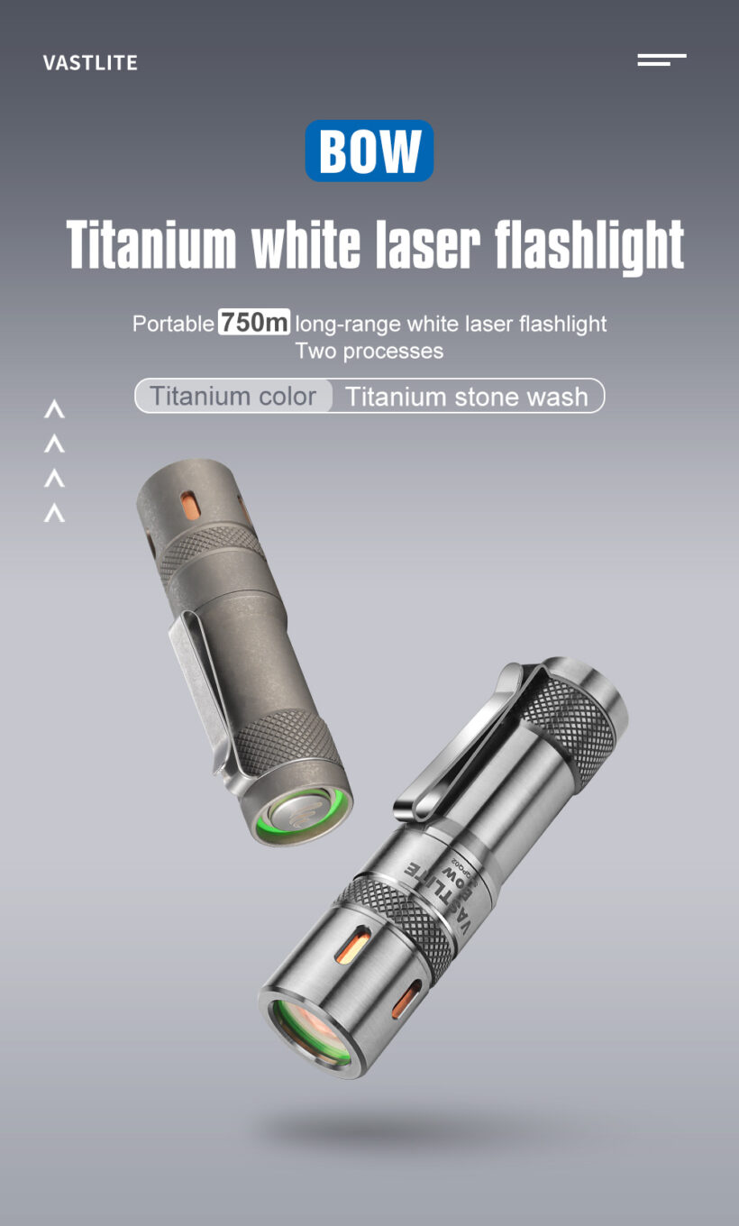 VastLite BOW Titanium LEP Flashlight – 280 Lumens, 750 Meter Beam Distance