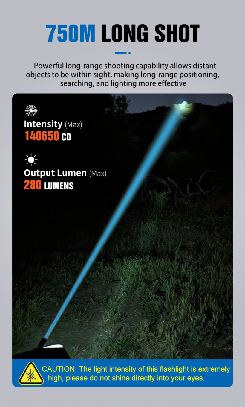 VastLite BOW Titanium LEP Flashlight – 280 Lumens, 750 Meter Beam Distance (Glow Stick on Side)