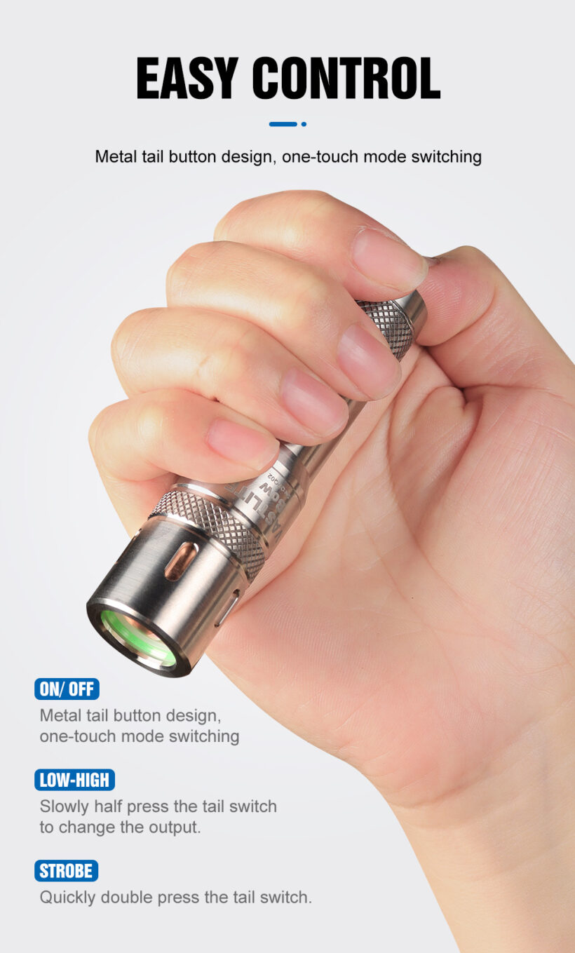 VastLite BOW Titanium LEP Flashlight – 280 Lumens, 750 Meter Beam Distance (Glow Stick on Side)