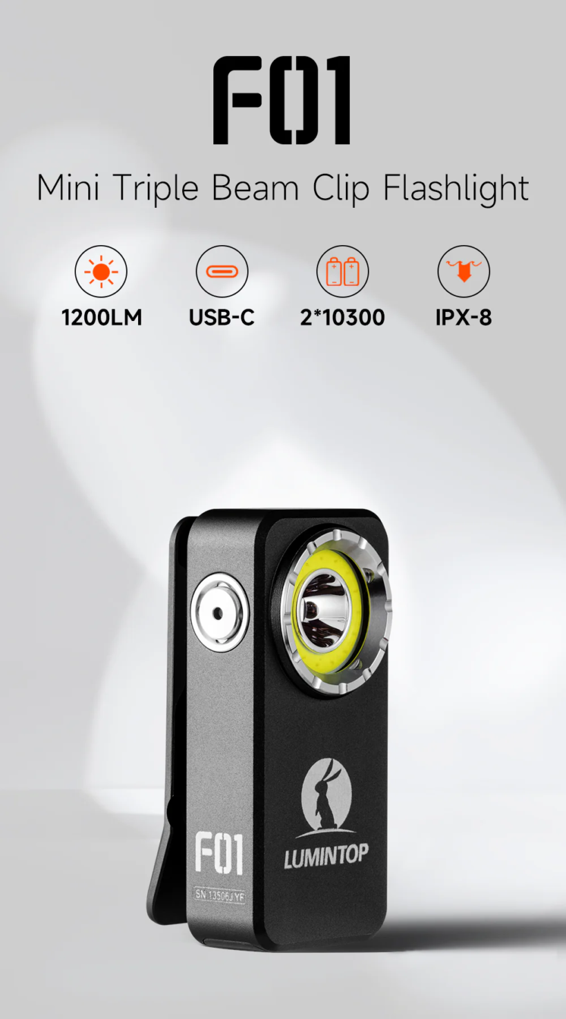 Lumintop F01 Mini Triple-Beam 1200 Lumen 182 Meter Beam Distance EDC