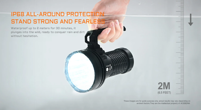 Acebeam X25 – 22,000 Lumens 1505 Meter Beam Distance Ultra-Long Range Flashlight