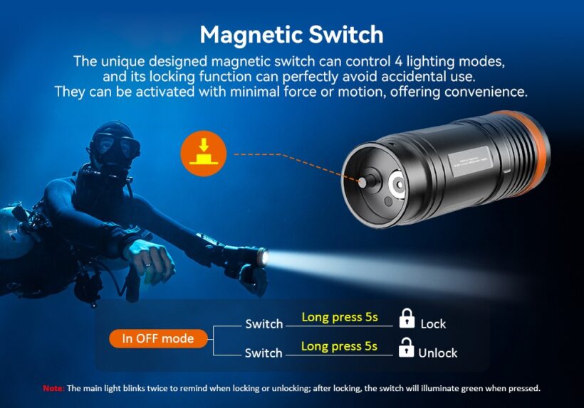OrcaTorch D920 – 5000 Lumens Dive Light with 424-Meter Beam Distance and 150m Depth Rating