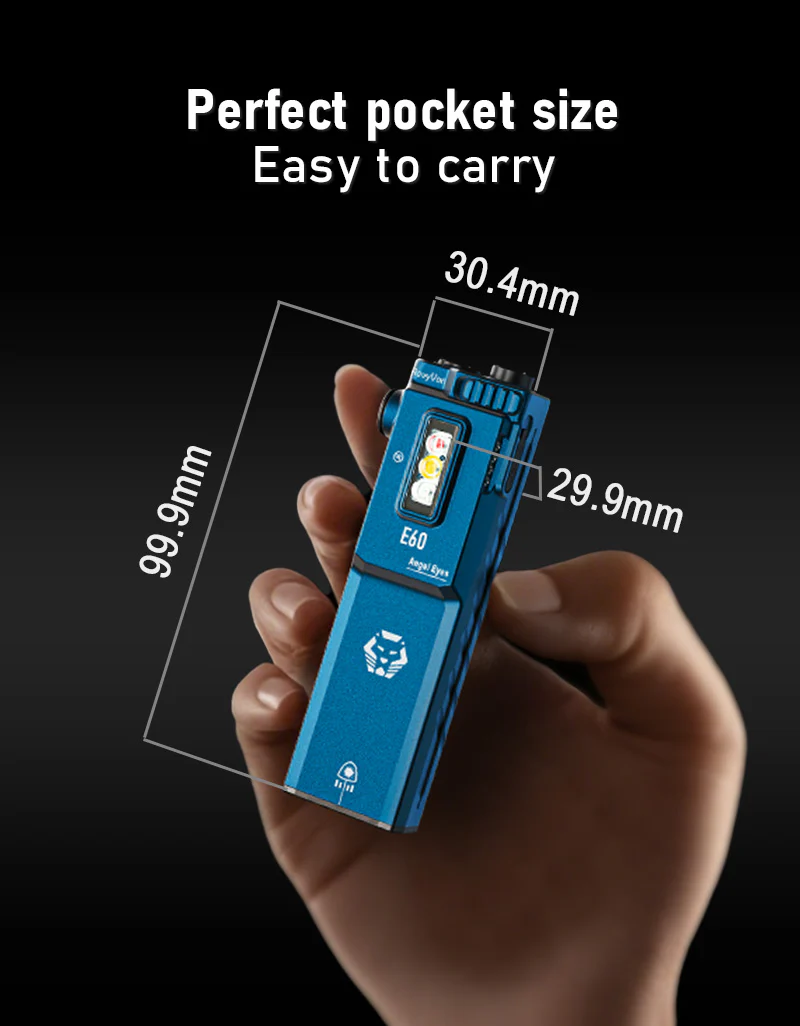 RovyVon Angel Eyes E60 Flat Palm-Sized EDC Flashlight – 1500 Lumens, White/UV/Green (Black)