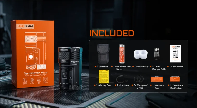 AceBeam Terminator M1 2.0 – Zoomable LEP + 3900 Lumen LED | 1620m Throw | Red Light | IP68 AceBeam Terminator M1 2.0 – Zoomable LEP + 3900 Lumen LED | 1620m Throw | Red Light | IP68