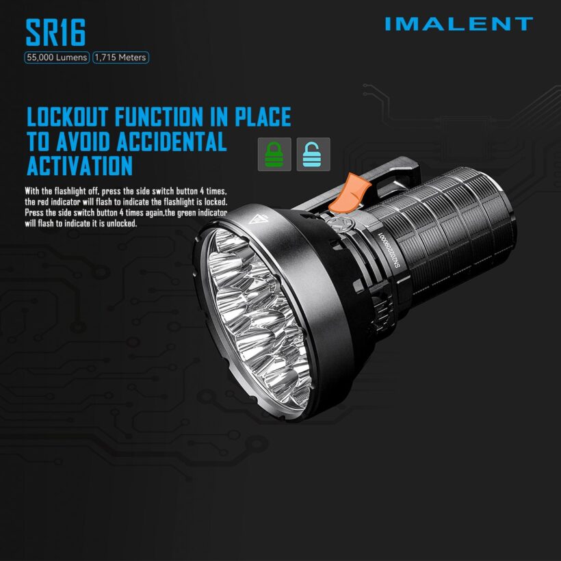 Imalent SR16 – 55,000 Lumen Searchlight | 1715m Throw | 16 × XHP50.3 HI LEDs