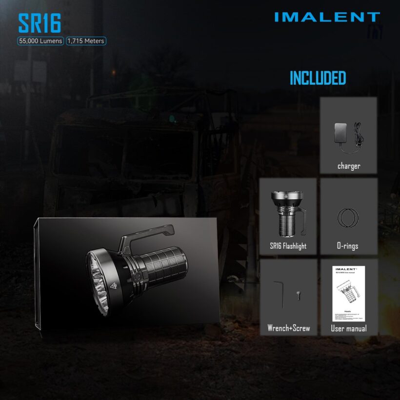 Imalent SR16 – 55,000 Lumen Searchlight | 1715m Throw | 16 × XHP50.3 HI LEDs